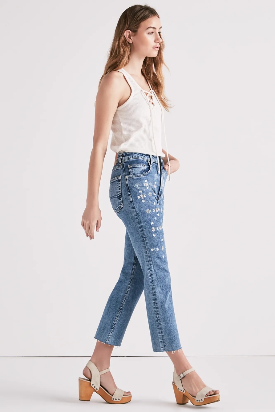 LUCKY PINS HIGH RISE CROPPED JEAN WITH EMBROIDERY, image 1