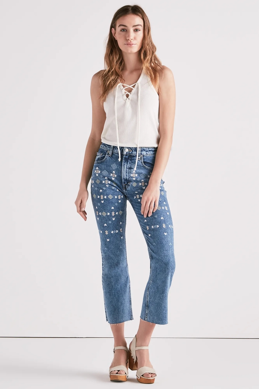 LUCKY PINS HIGH RISE CROPPED JEAN WITH EMBROIDERY, image 3