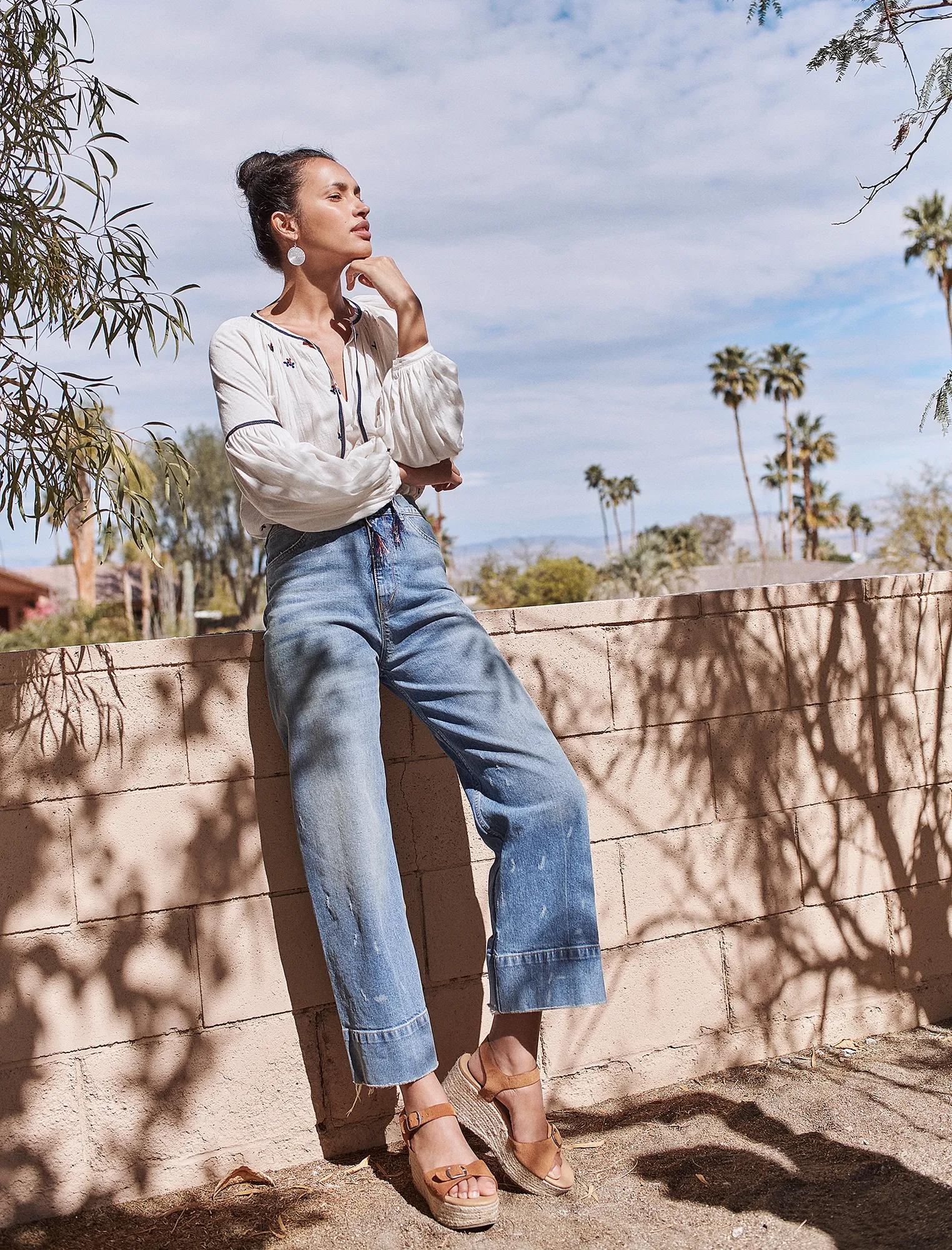 WIDE LEG DENIM CROP TROUSER IN SEA LANE, image 4