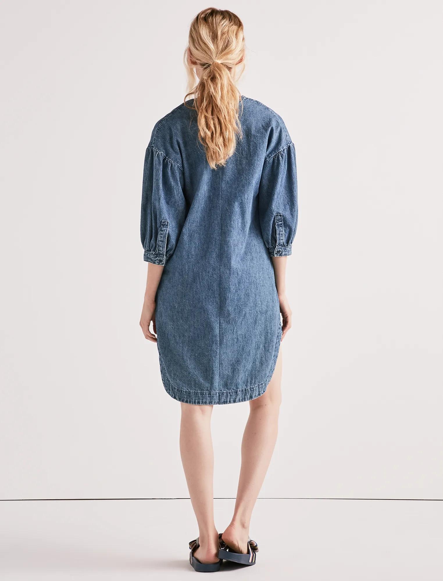 POPOVER DENIM DRESS WITH FRONT POCKET, image 3