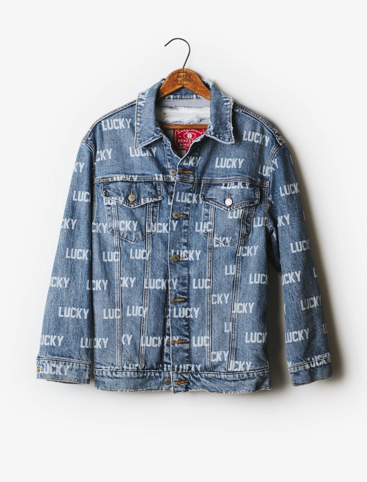 Totally Lucky Allover Printed Boyfriend Trucker Jacket, image 1