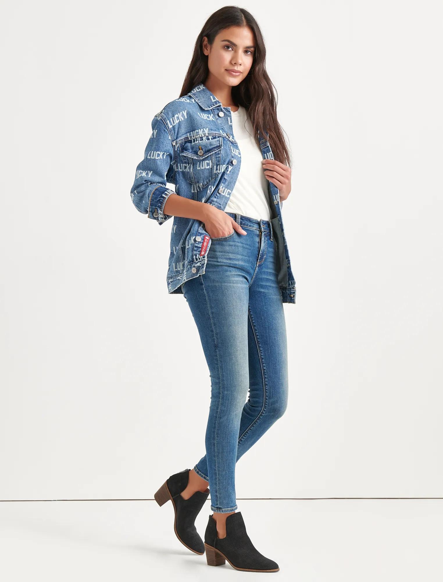 Totally Lucky Allover Printed Boyfriend Trucker Jacket, image 2