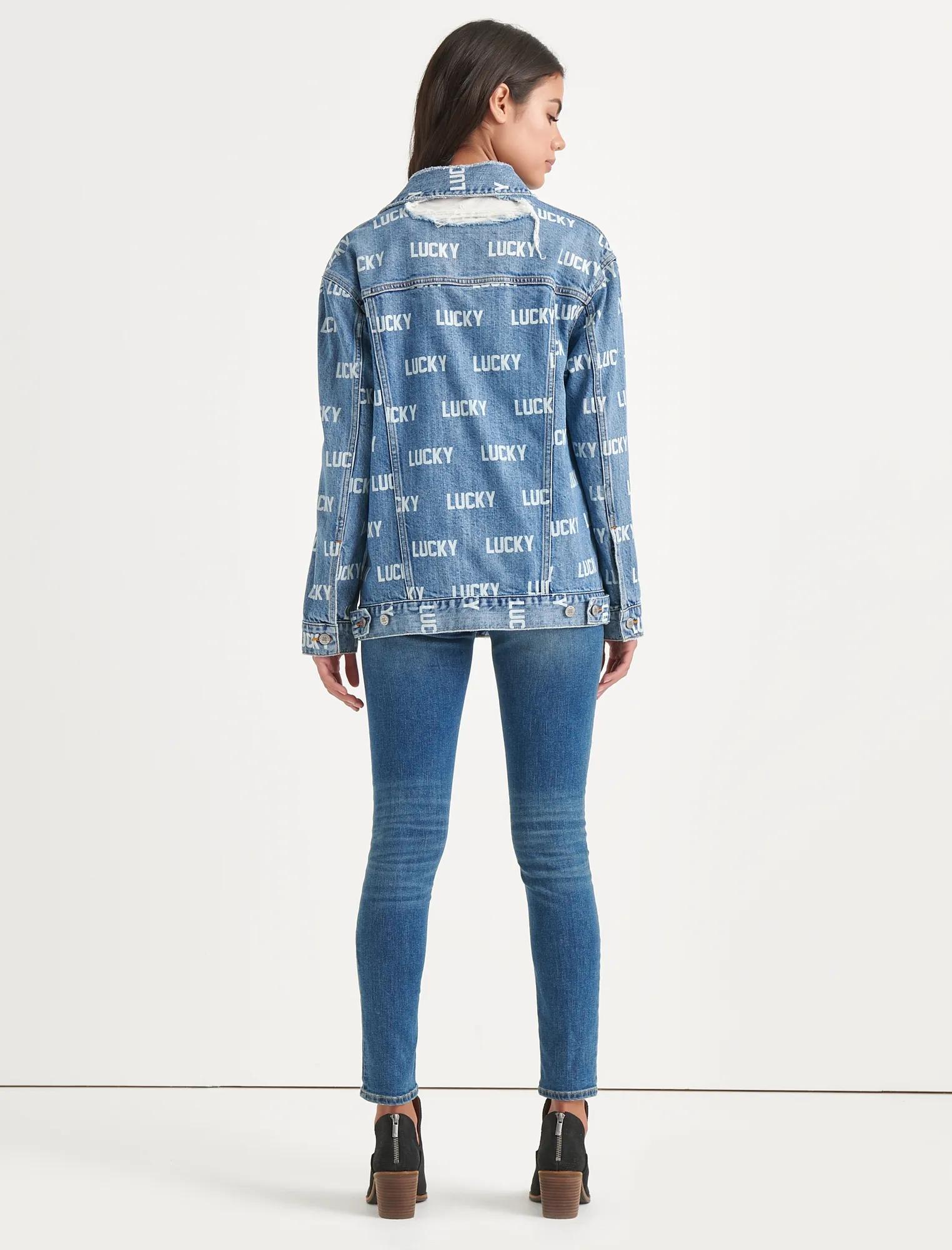 Totally Lucky Allover Printed Boyfriend Trucker Jacket, image 3