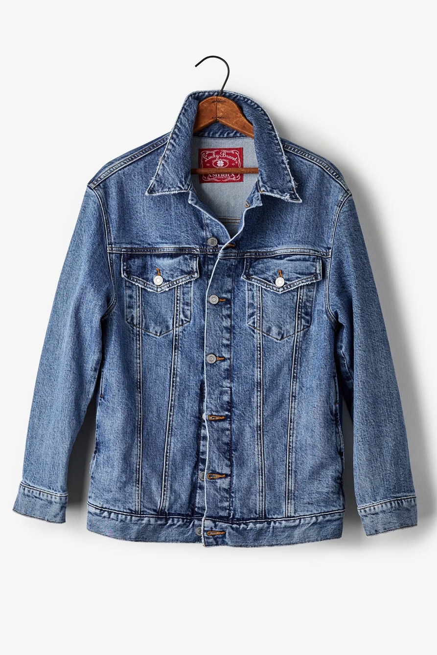 Totally Lucky Patch Boyfriend Trucker Jacket, image 1