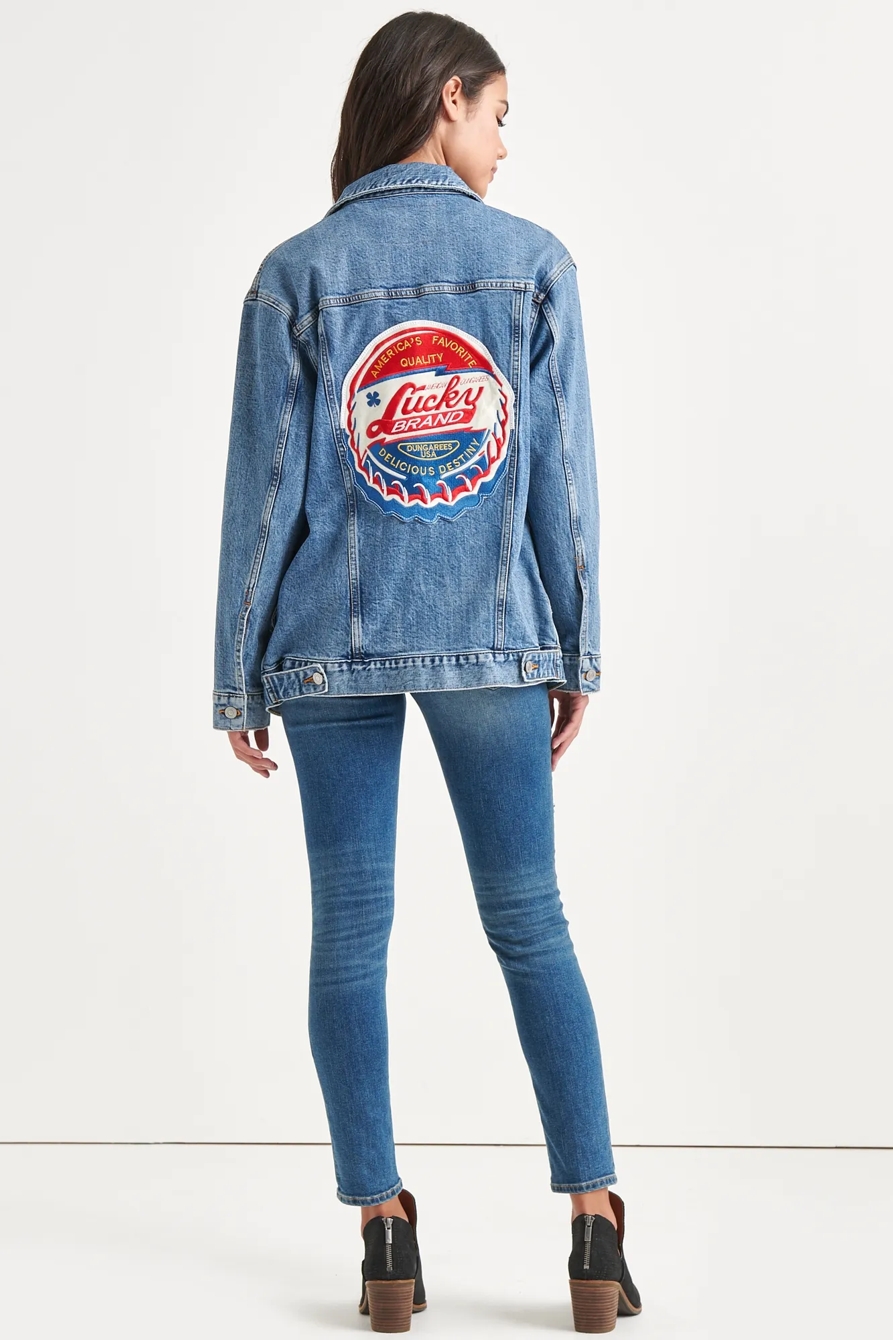 Totally Lucky Patch Boyfriend Trucker Jacket, image 3