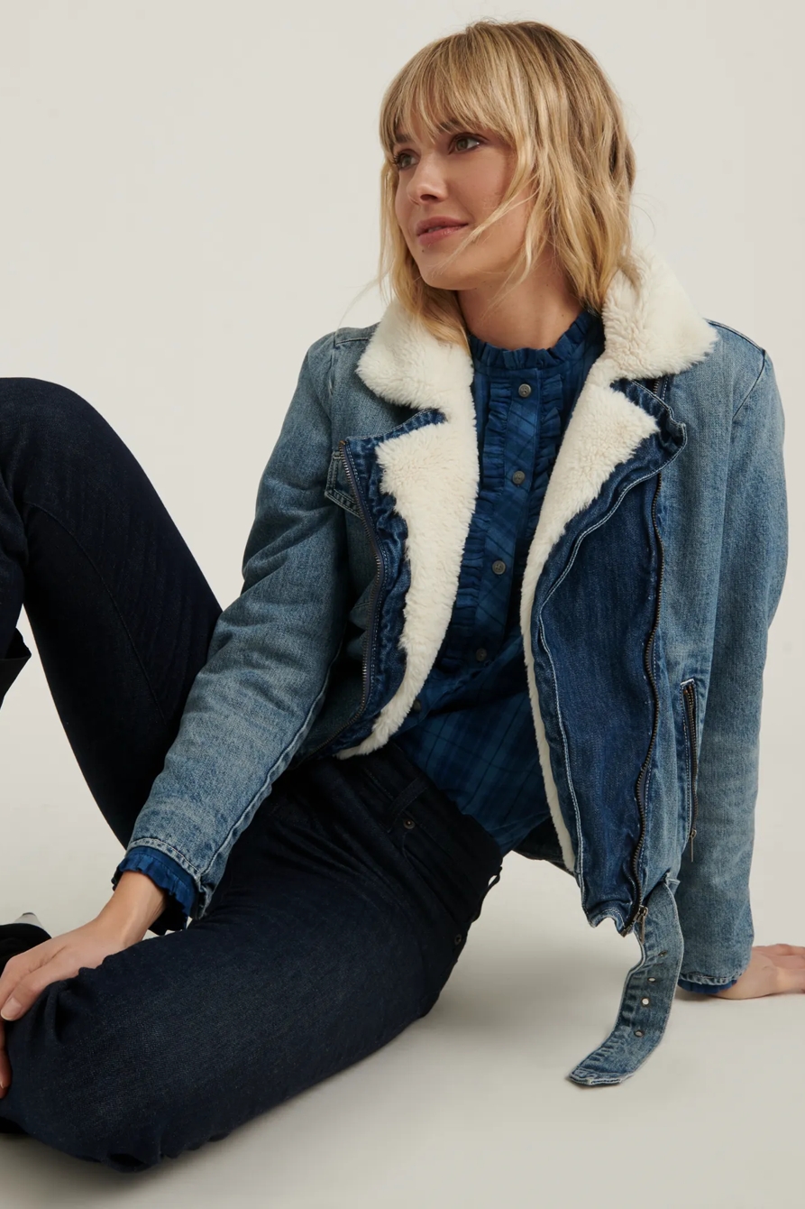 MOTO FAUX FUR DENIM JACKET, image 5