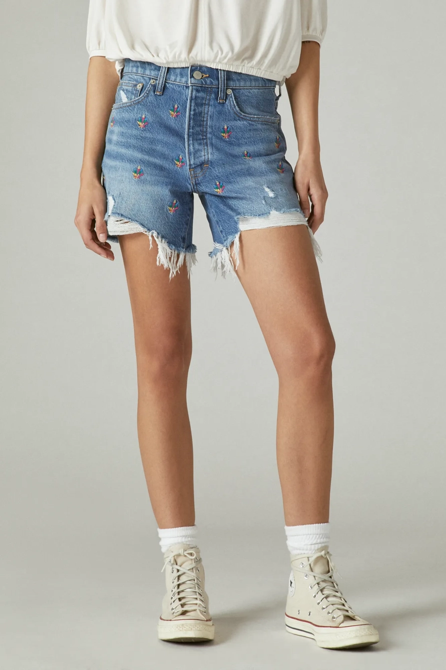 LUCKY LEGEND EMBROIDERED 5" HIGH RISE 90s MIDI SHORT
