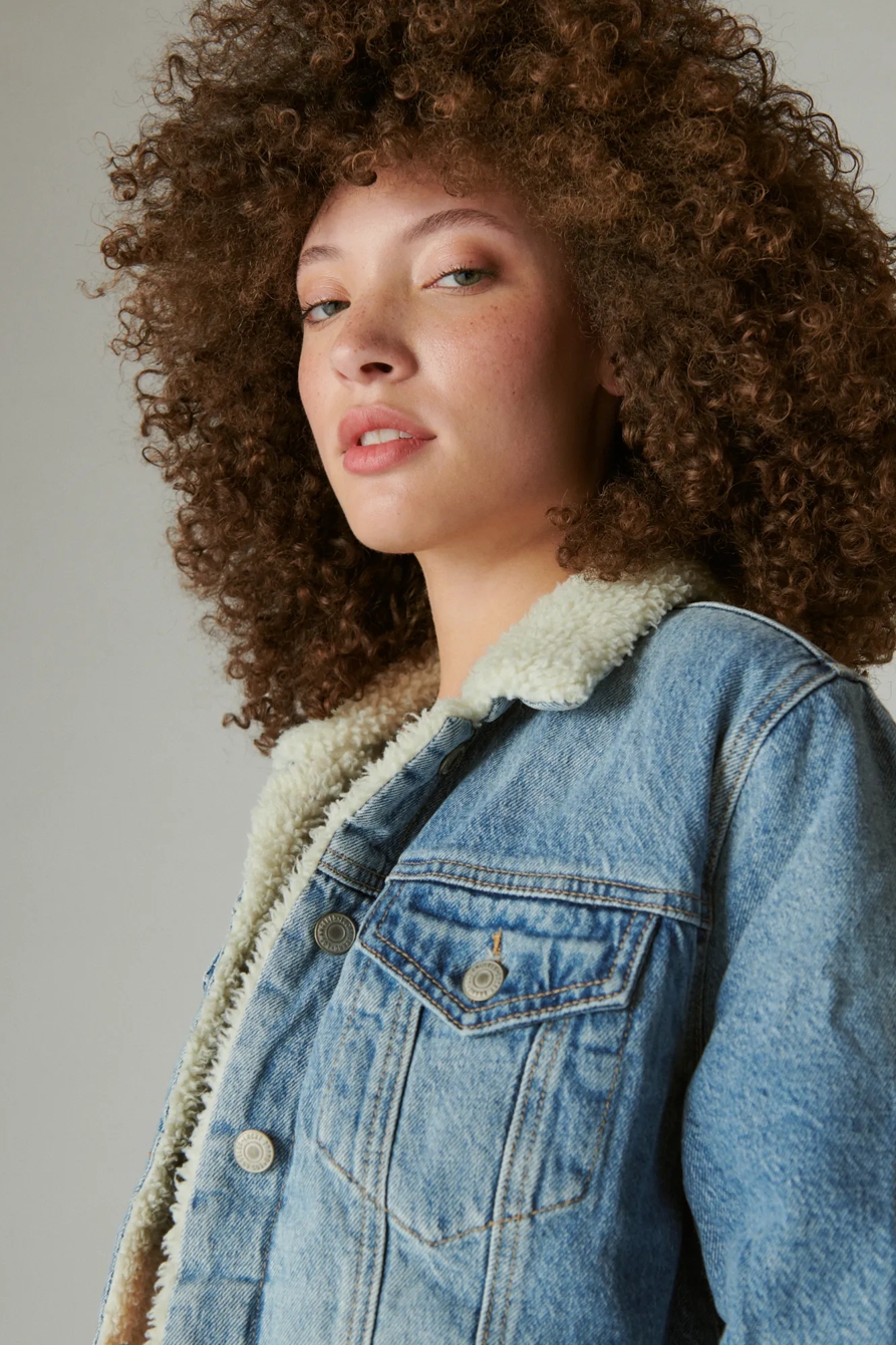FAUX SHEARLING LINED DENIM TRUCKER JACKET, image 5