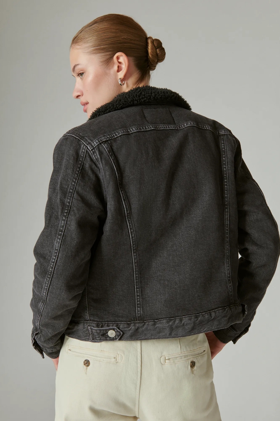 FAUX SHEARLING LINED DENIM TRUCKER JACKET, image 3