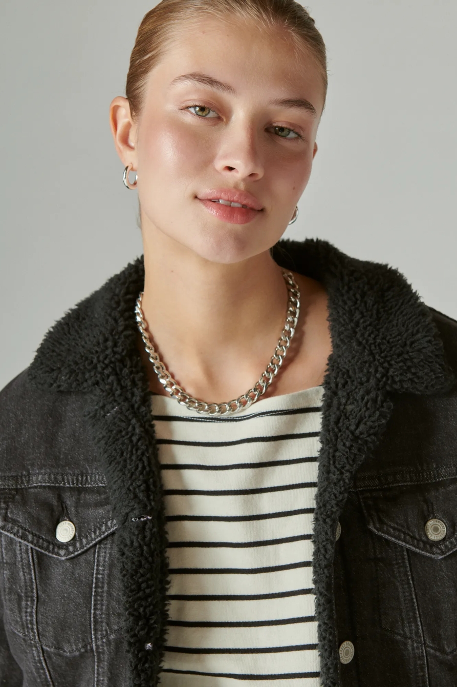 FAUX SHEARLING LINED DENIM TRUCKER JACKET, image 4