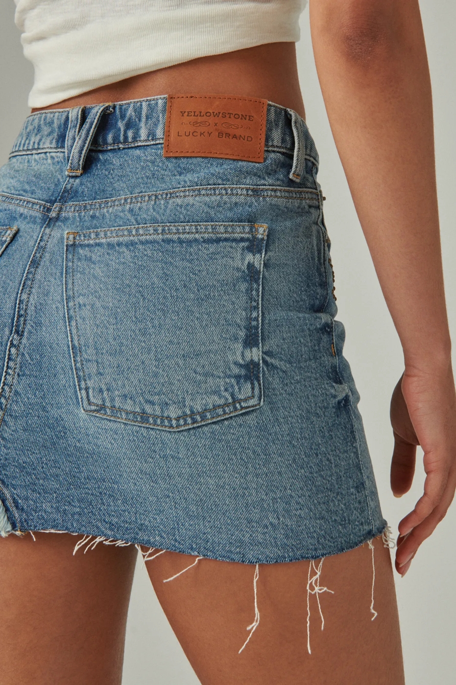 YELLOW STONE EMBELLISHED DENIM MINI SKIRT, image 4