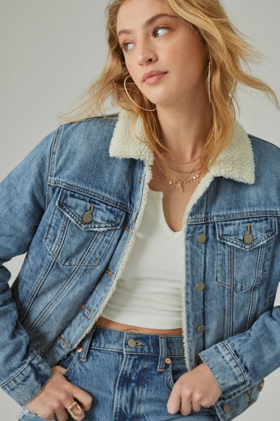 YELLOWSTONE HORSE EMBELLISHED FAUX SHEARLING DENIM JACKET, image 2