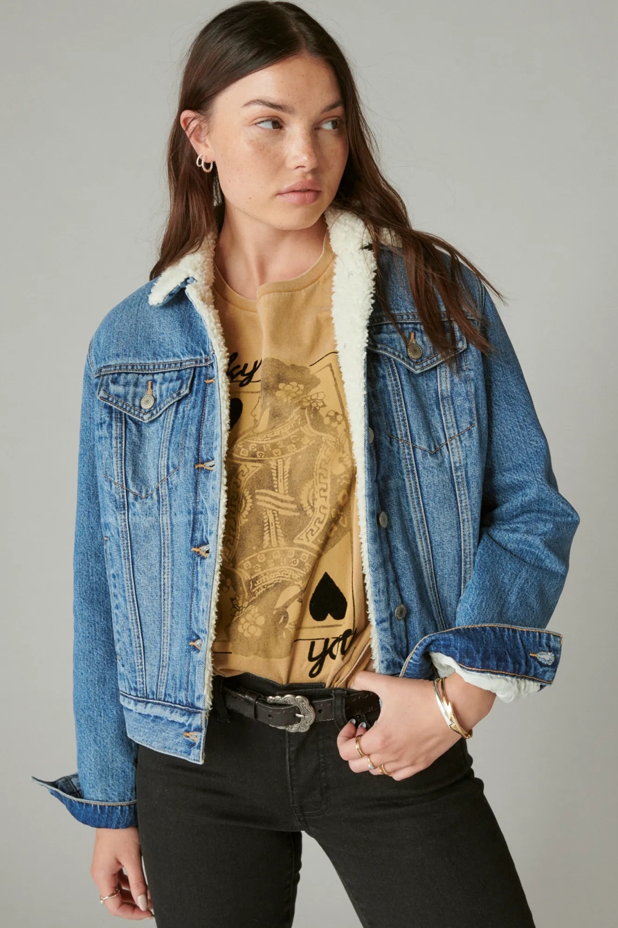 FAUX SHEARLING LINED DENIM TRUCKER JACKET, image 2