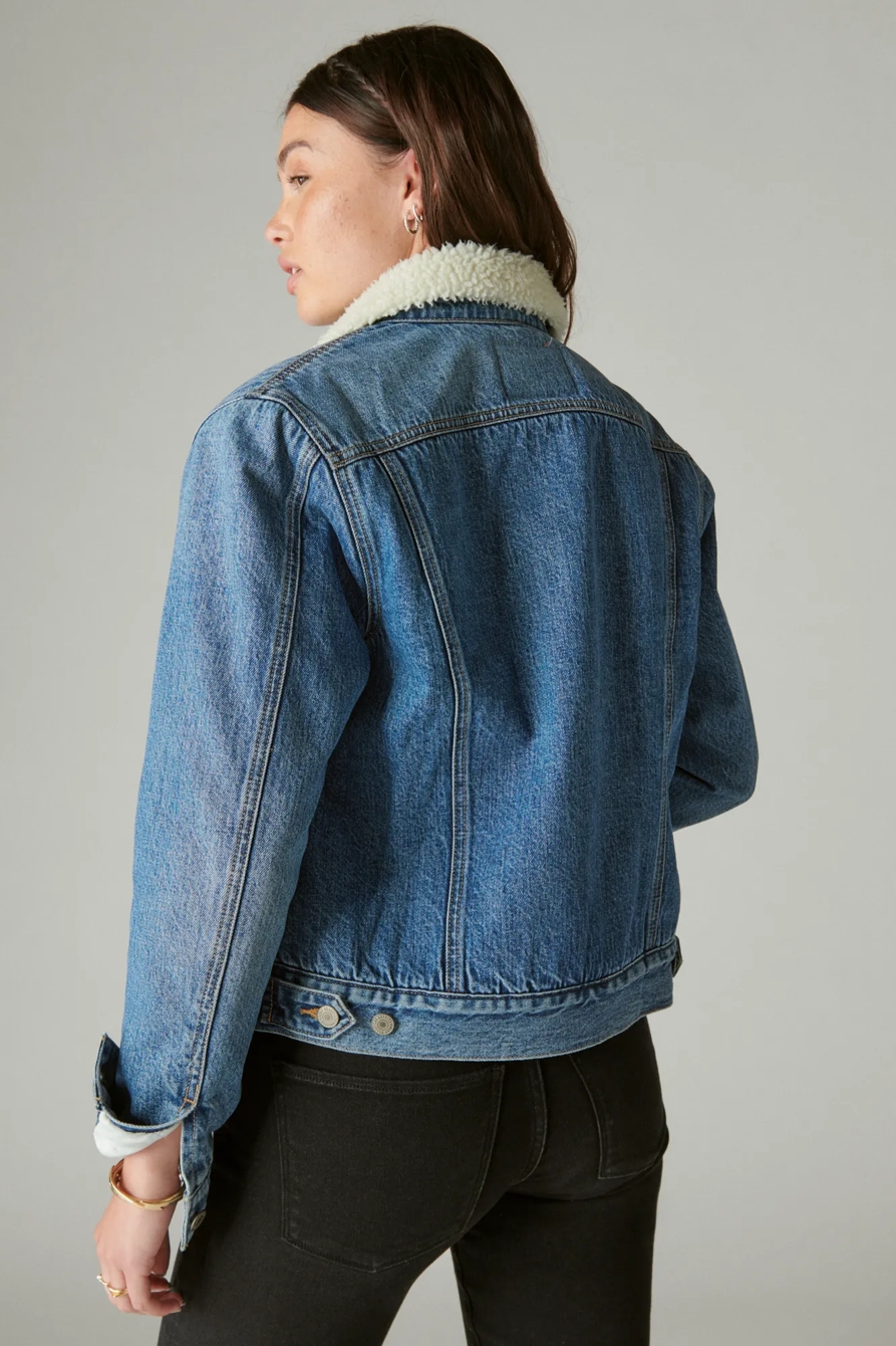 FAUX SHEARLING LINED DENIM TRUCKER JACKET, image 3