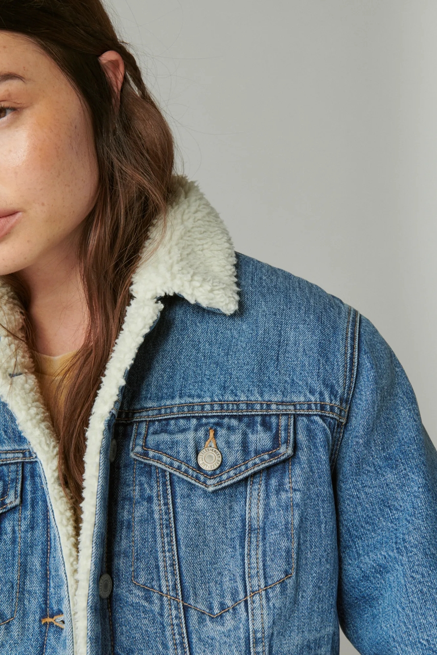 FAUX SHEARLING LINED DENIM TRUCKER JACKET | Lucky Brand