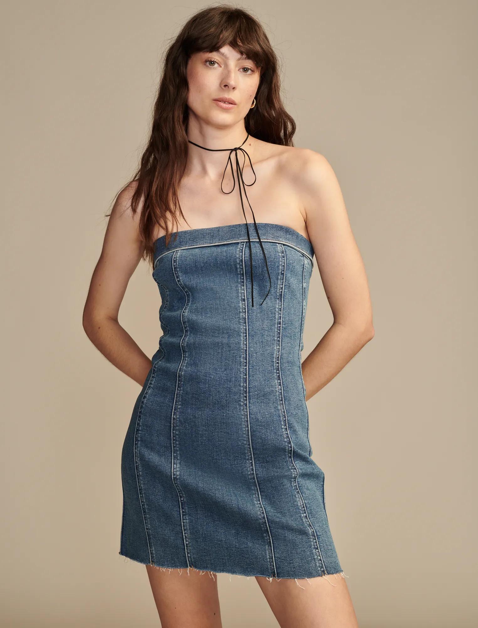 Lucky Brand Women's Dress Lucky Brand Women's Denim Corset Dress - Festival  Style With Frayed Hem Denim Outfit