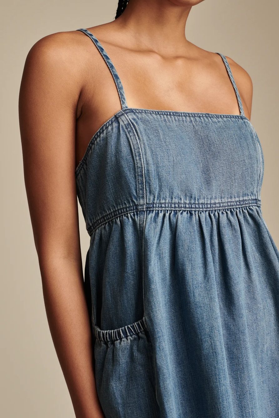 DENIM DRAWSTRING POCKET MINI TANK DRESS, image 2