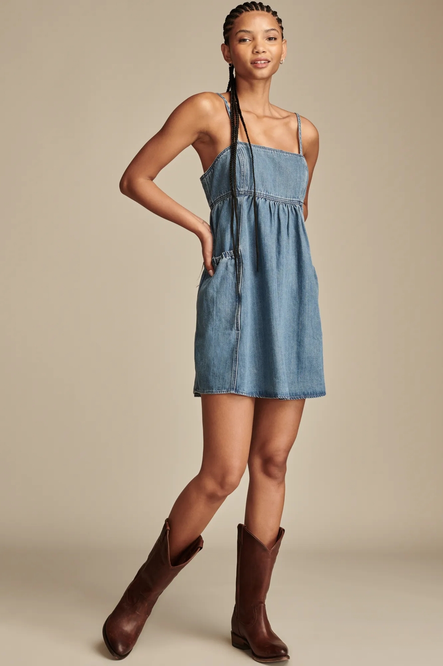 DENIM DRAWSTRING POCKET MINI TANK DRESS, image 3