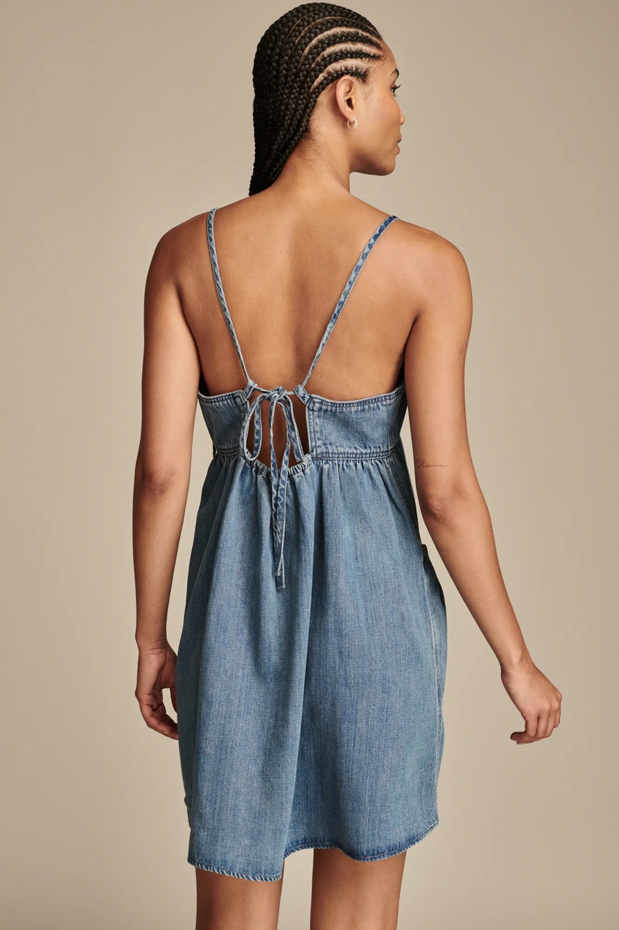 DENIM DRAWSTRING POCKET MINI TANK DRESS, image 4