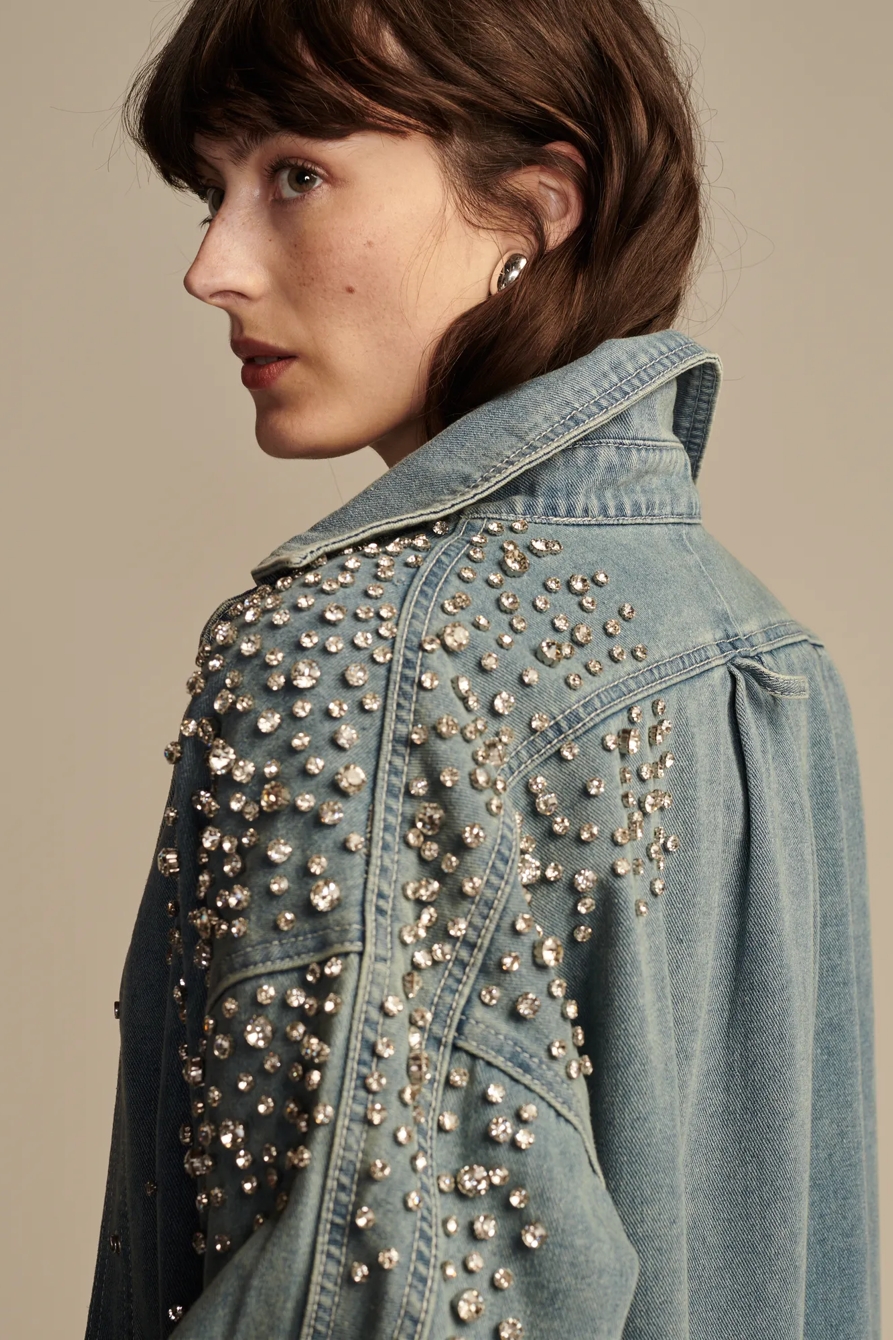 RHINESTONED DENIM SHIRT JACKET, image 2