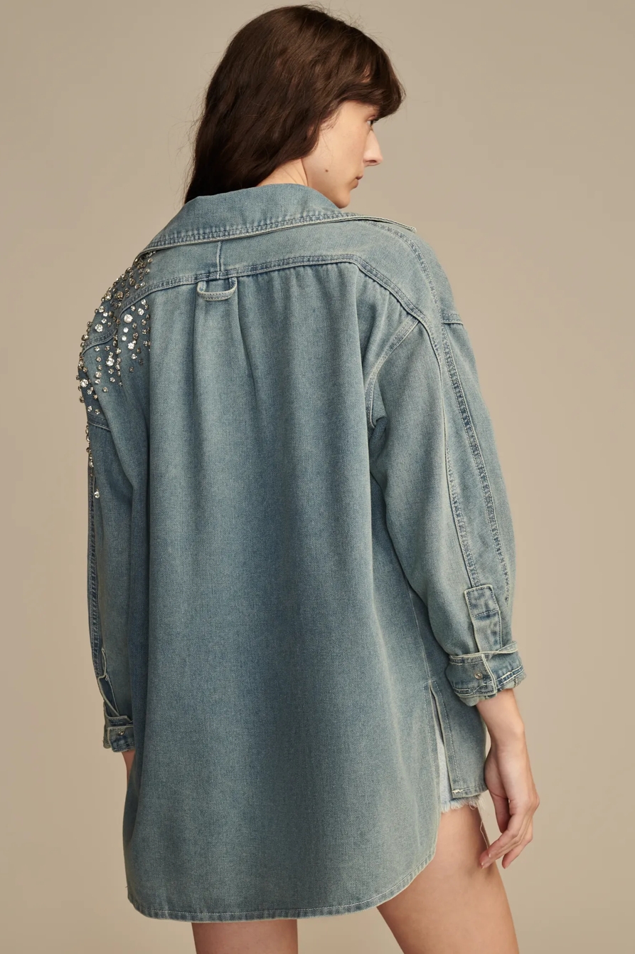 RHINESTONED DENIM SHIRT JACKET, image 4