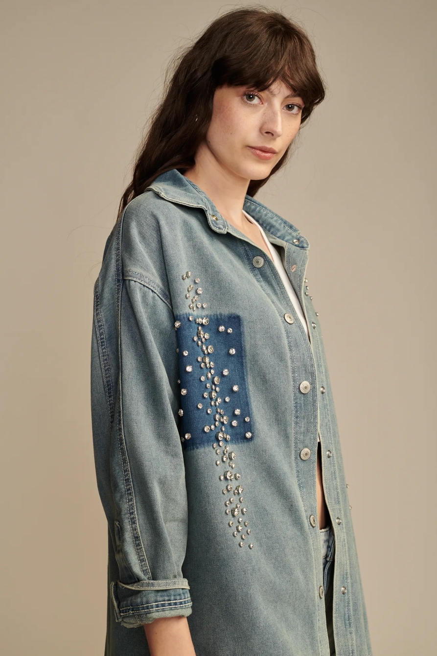 RHINESTONED DENIM SHIRT JACKET, image 5