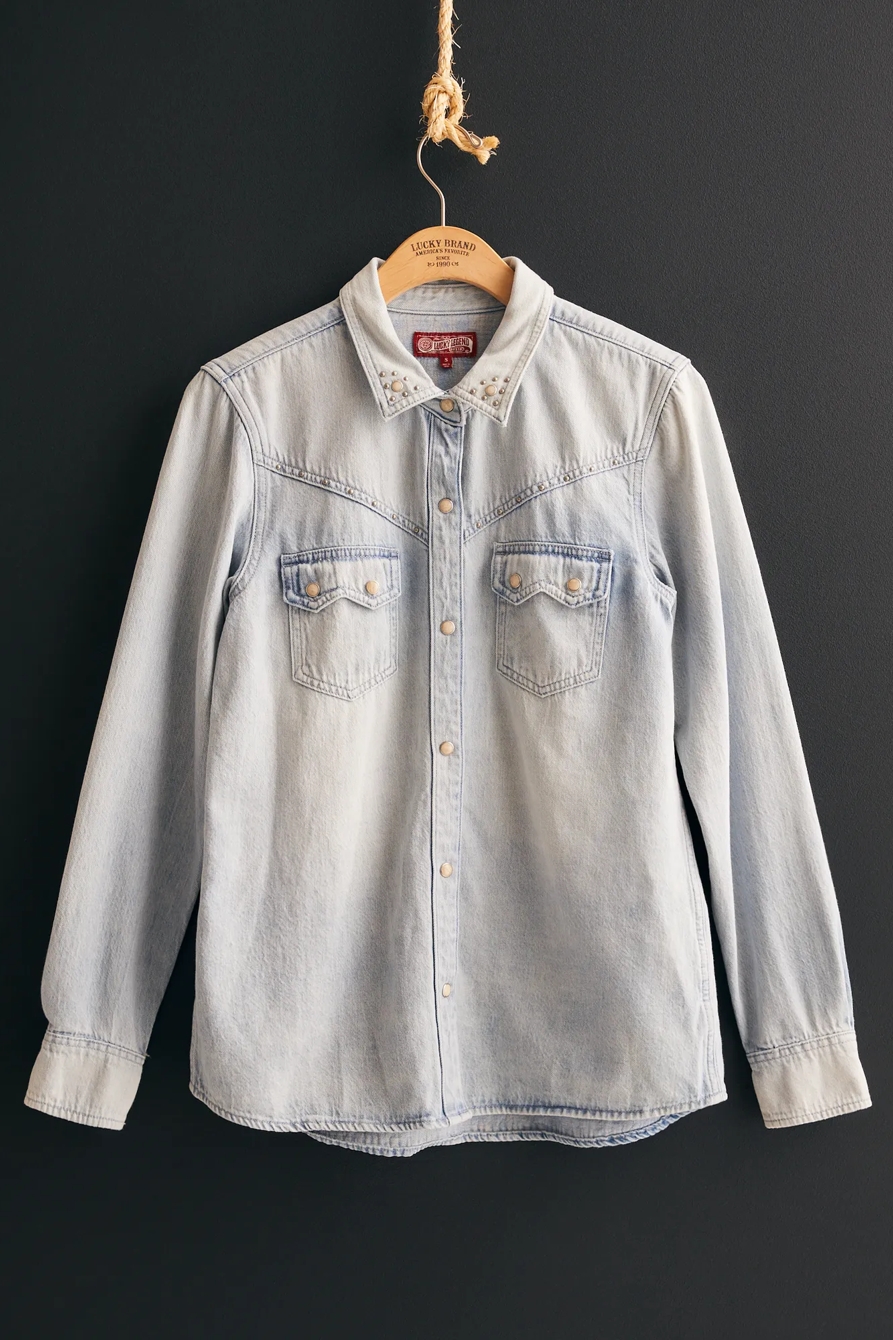 Women's Lucky Legend Bleach Washed Embellished Snap Shirt, image 1