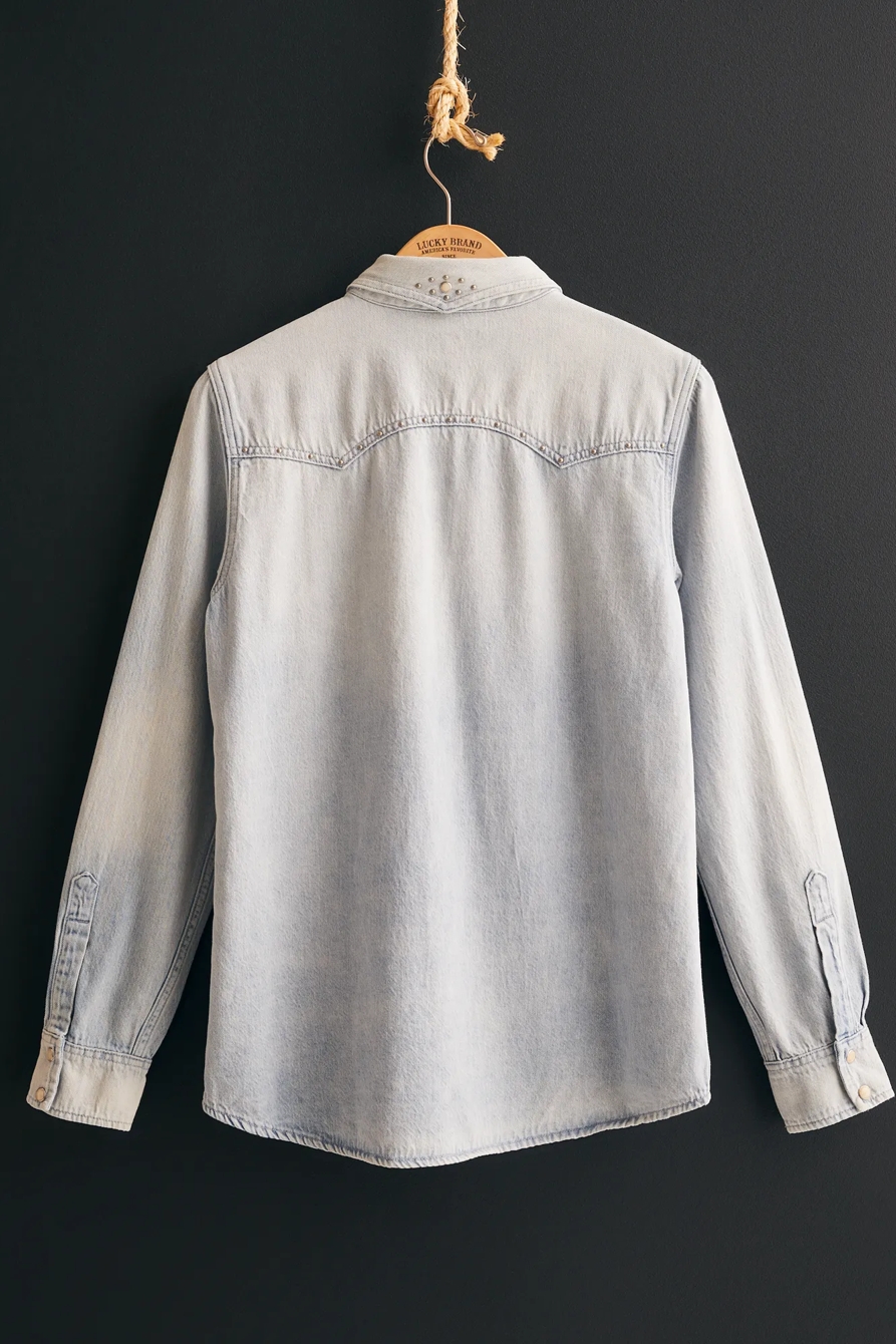 Women's Lucky Legend Bleach Washed Embellished Snap Shirt, image 2