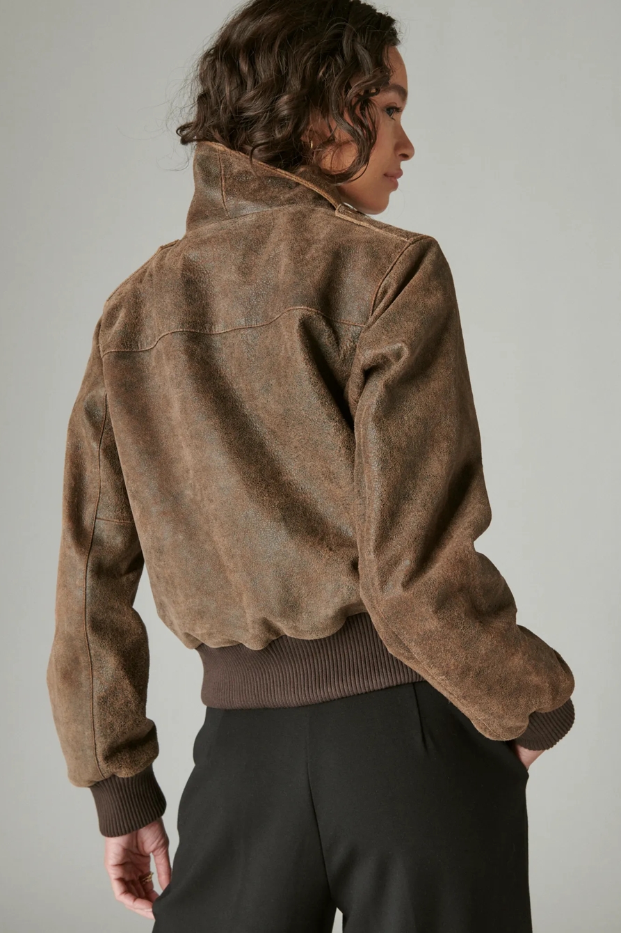 DISTRESSED CROPPED LEATHER BOMBER JACKET, image 4
