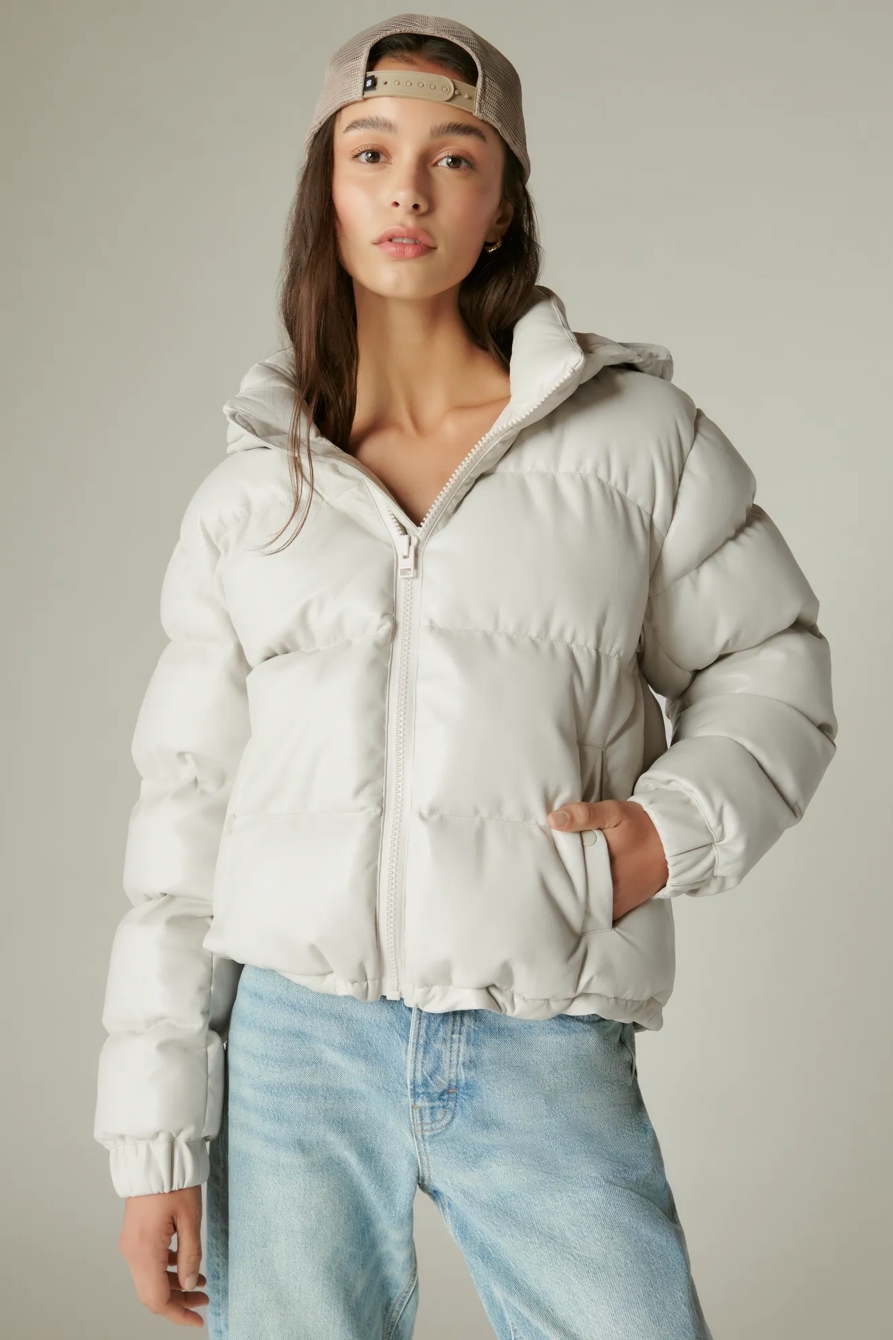 OVERSIZED FAUX LEATHER PUFFER JACKET, image 1