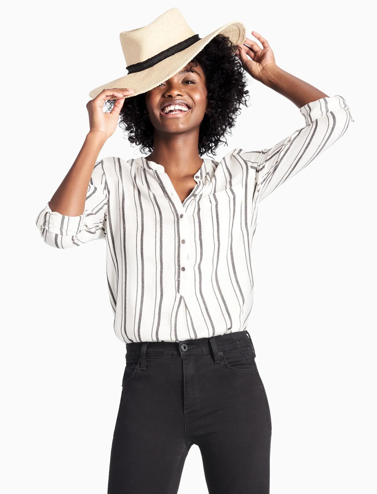 COLLARLESS BUTTON DOWN TOP, image 1