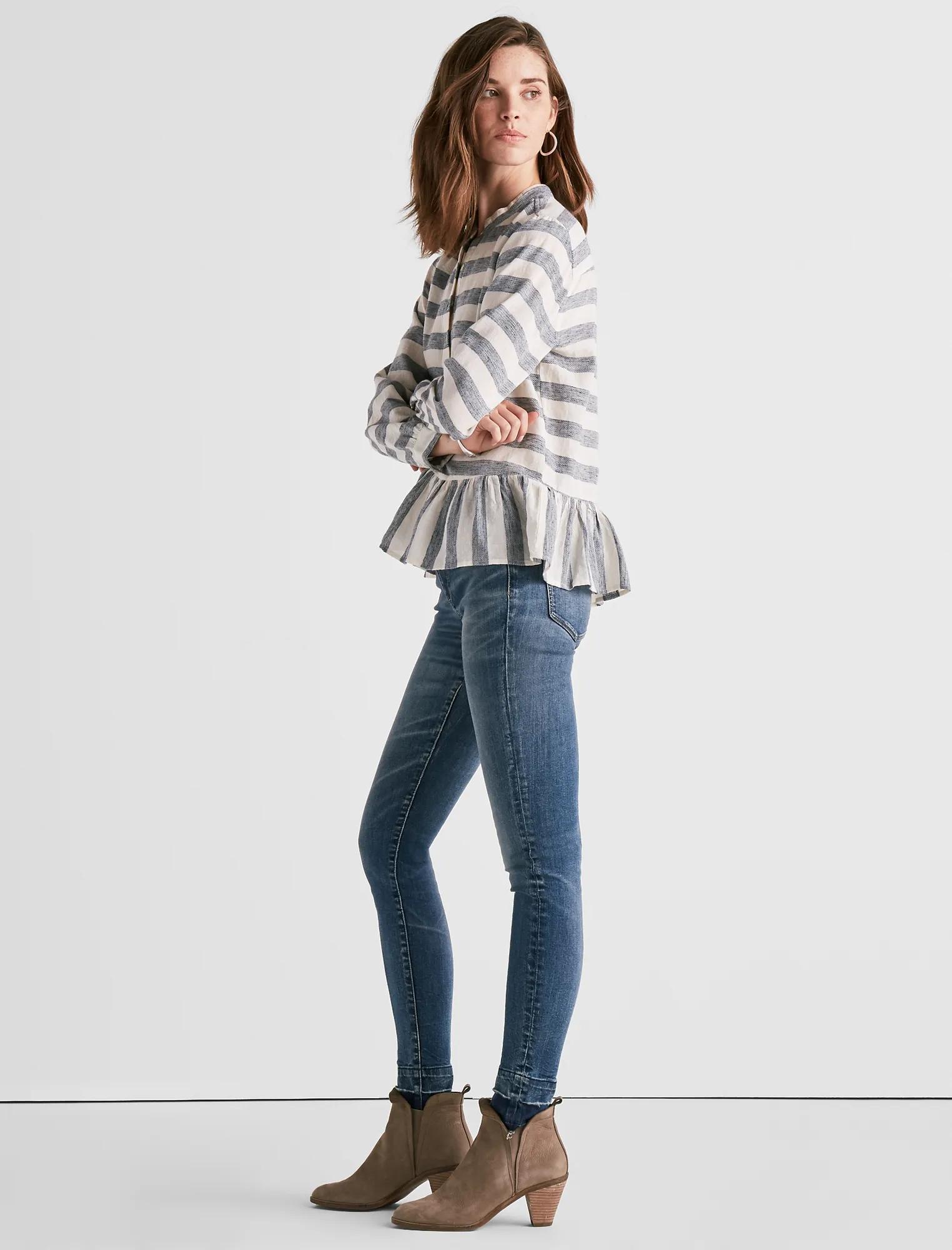 LONG SLEEVE STRIPE PEPLUM TOP, image 2
