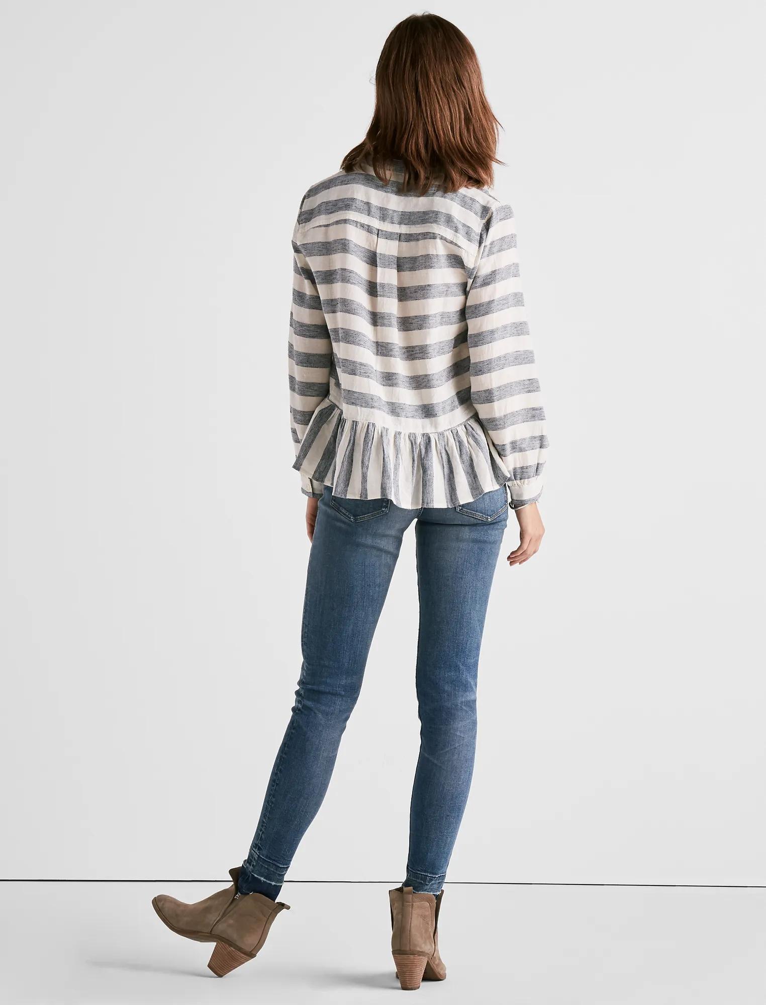 LONG SLEEVE STRIPE PEPLUM TOP, image 3