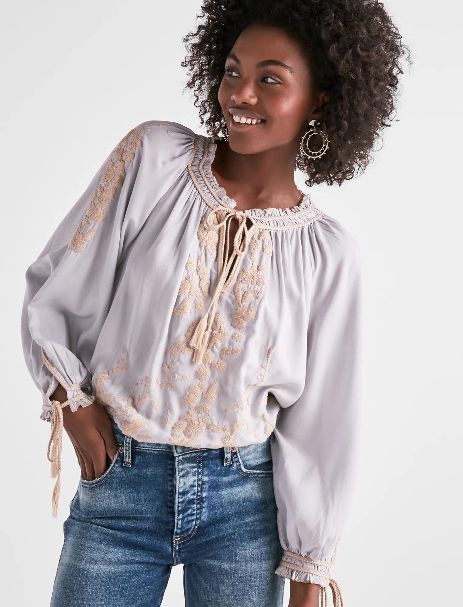 EMBROIDERED PEASANT TOP, image 1