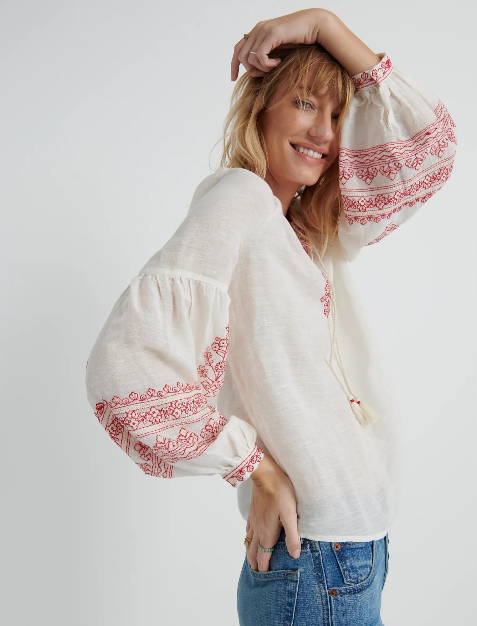 EMBROIDERED YOKE PEASANT TOP, image 2