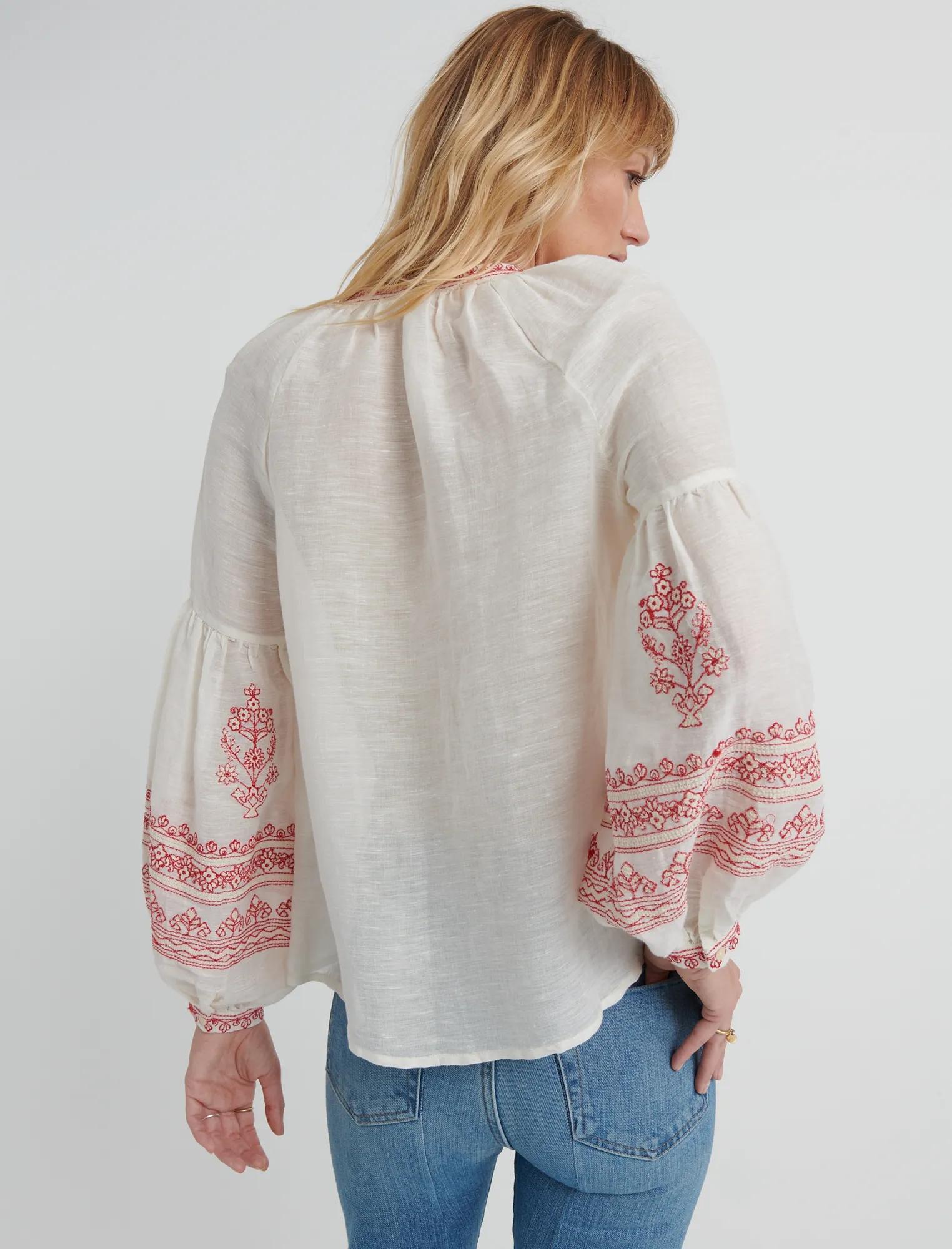 EMBROIDERED YOKE PEASANT TOP, image 3
