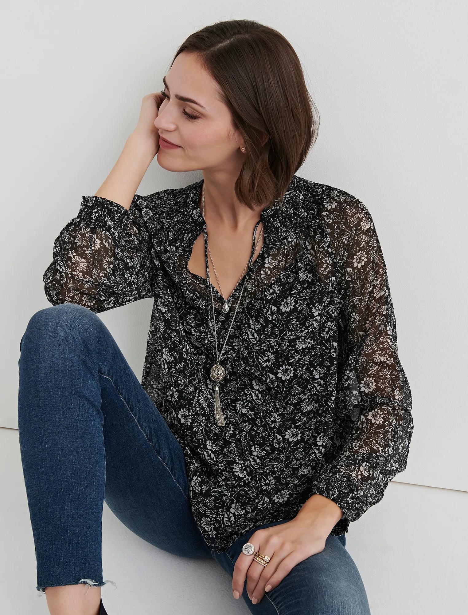 PRINTED PEASANT TOP, image 1