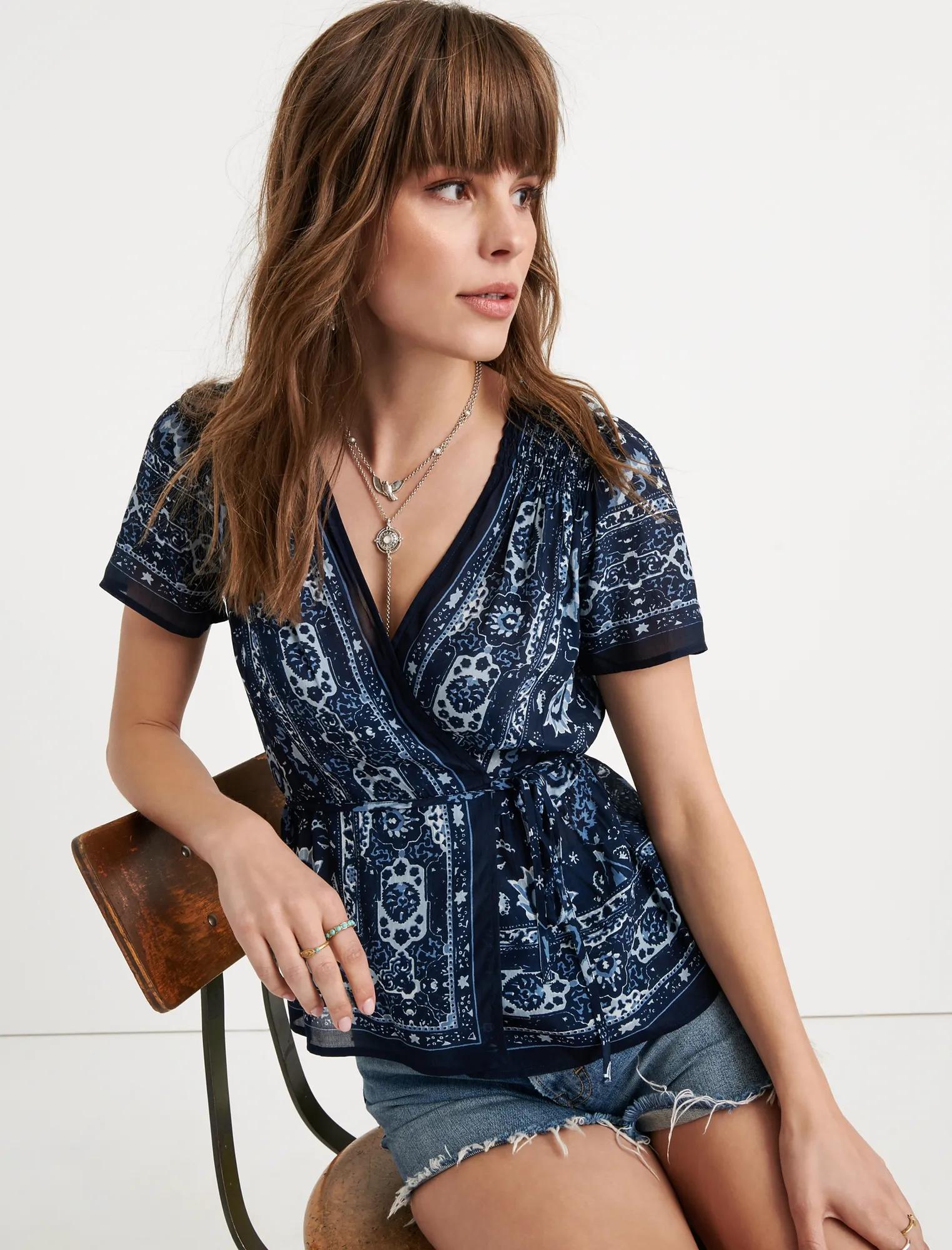 SCARF PRINTED WRAP TOP, image 1
