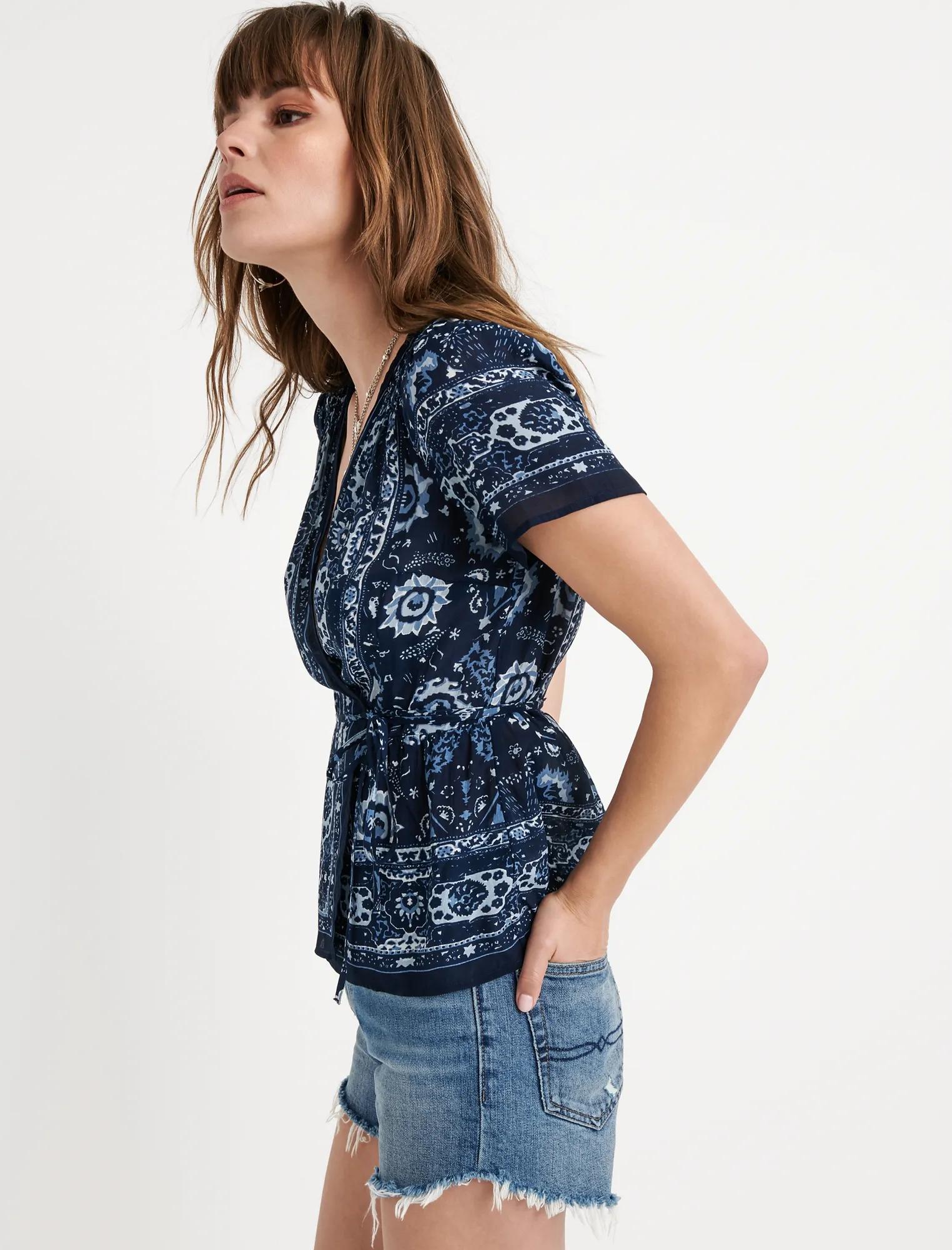 SCARF PRINTED WRAP TOP, image 2
