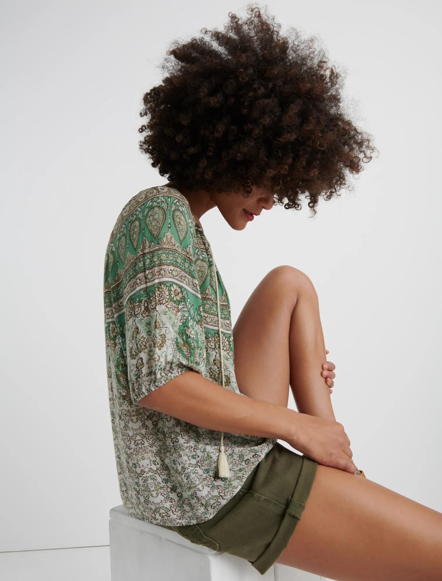 PRINTED KELLY PEASANT TOP, image 2