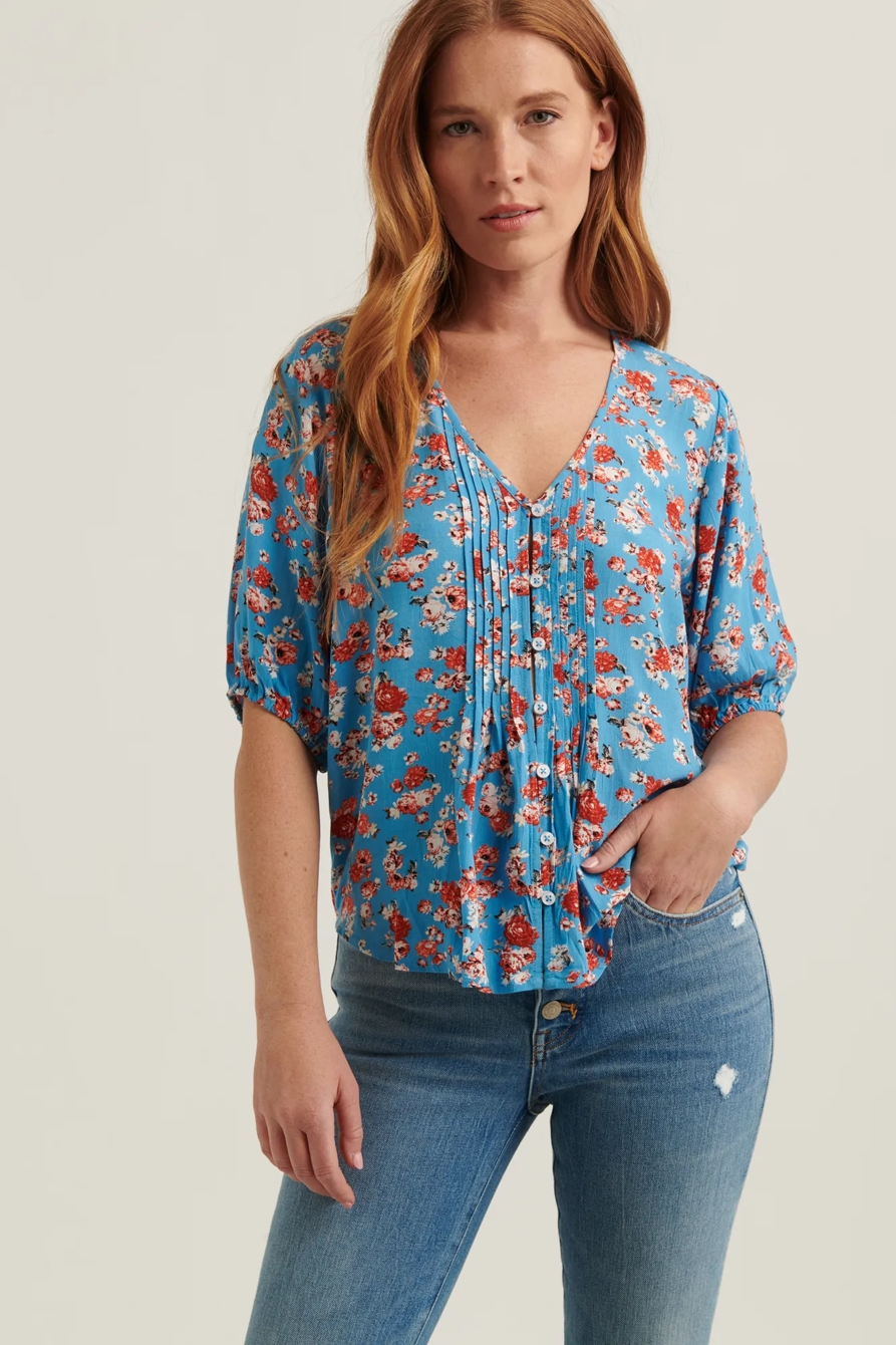 SHORT SLEEVE PINTUCK TOP, image 1