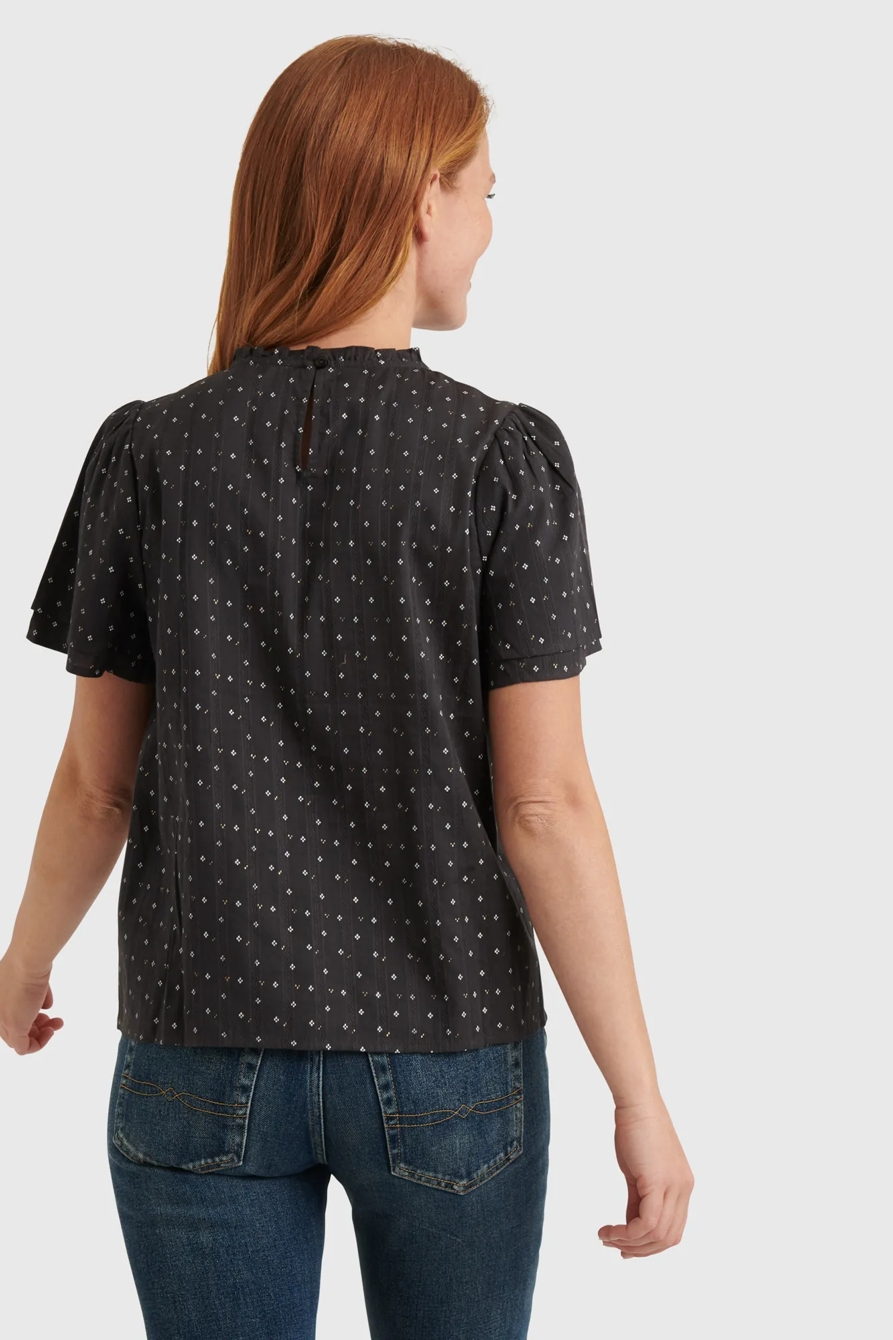 RUFFLE NECK WOVEN TEE, image 3