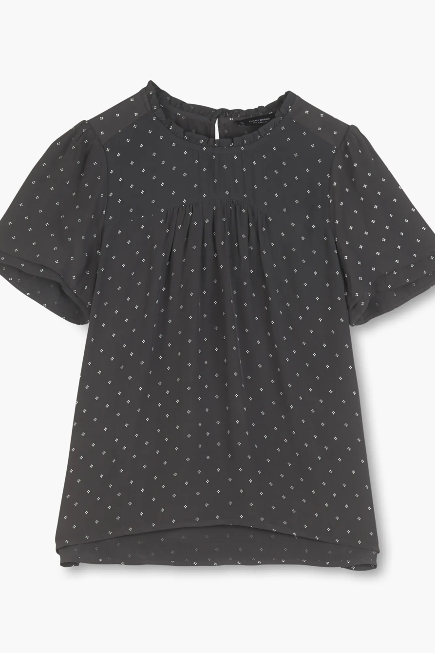 RUFFLE NECK WOVEN TEE, image 4