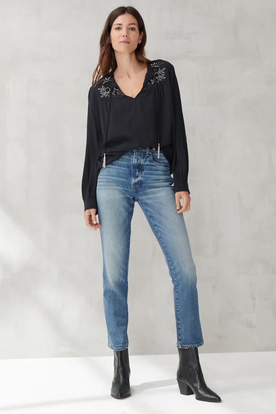 EMBROIDERED SHINE PEASANT TOP, image 2
