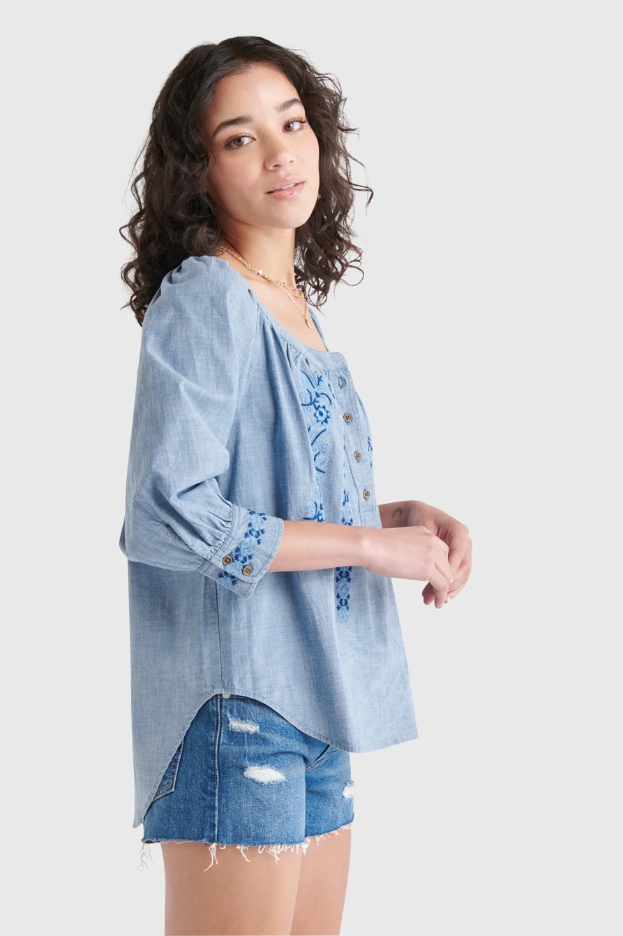 RELAXED EMBROIDERED HENLEY, image 3