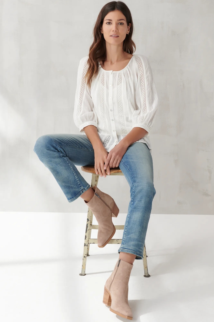 LACE INSET EMBROIDERED BUTTON TOP, image 2