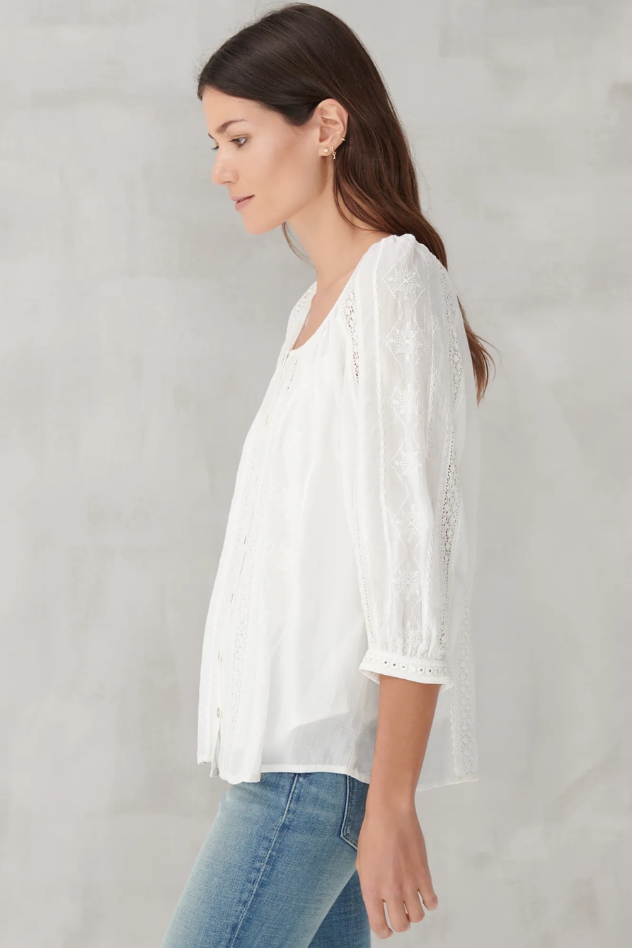 LACE INSET EMBROIDERED BUTTON TOP, image 3