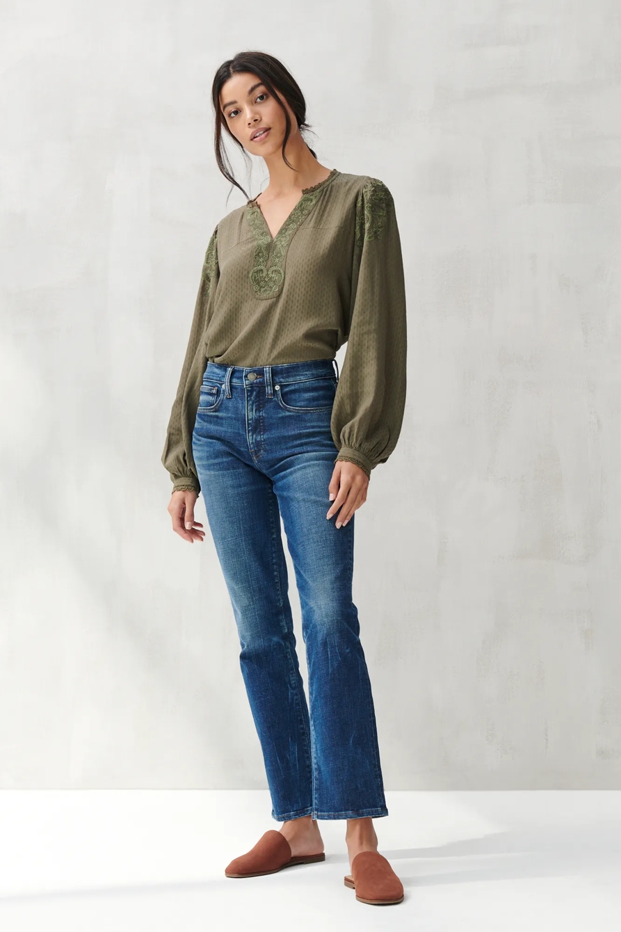 TEXTURED EMBROIDERED PEASANT TOP, image 2