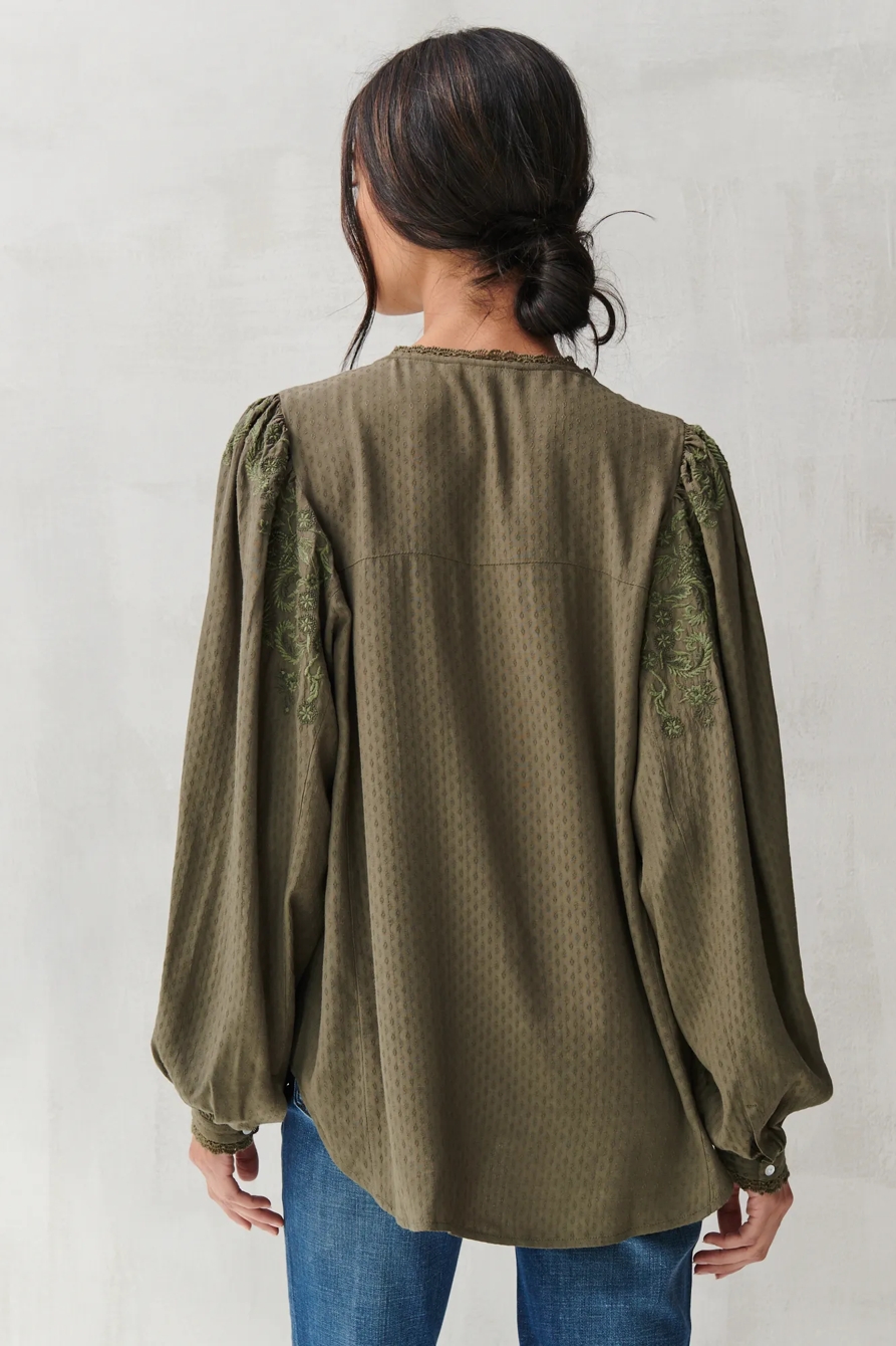 TEXTURED EMBROIDERED PEASANT TOP, image 5
