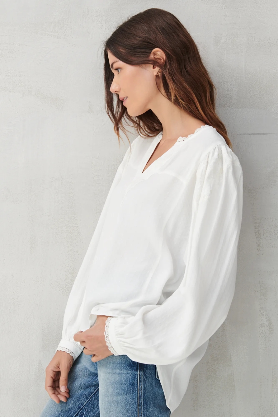 TEXTURED EMBROIDERED PEASANT TOP, image 3